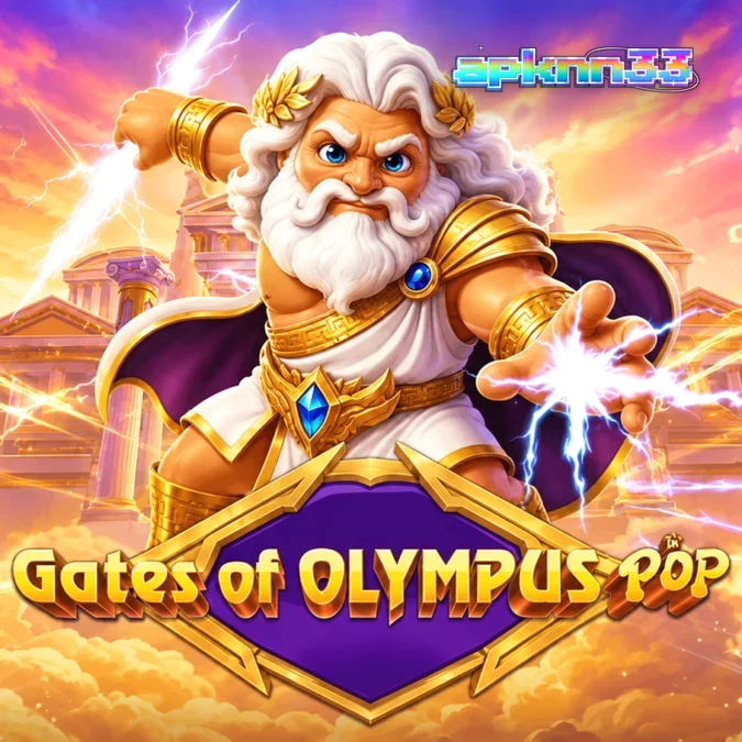 Tampilan visual permainan slot Gates of Olympus POP dengan nuansa emas dan biru.